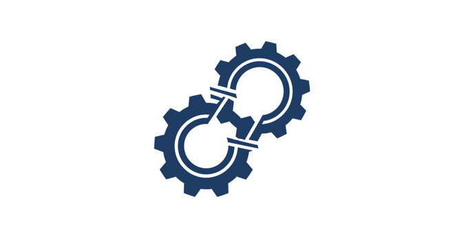 Interlocking gear wheels industrial mechanical logo.