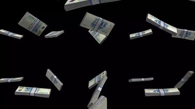 Argentina Money, Argentine Peso Banknotes Falling On Black Background, ARS Currency Stacks Dark Cinematic, 4K