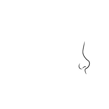 Hand drawn sketch of a short snub toddler nose profile on dummy head isolated on white background. Technical line art.