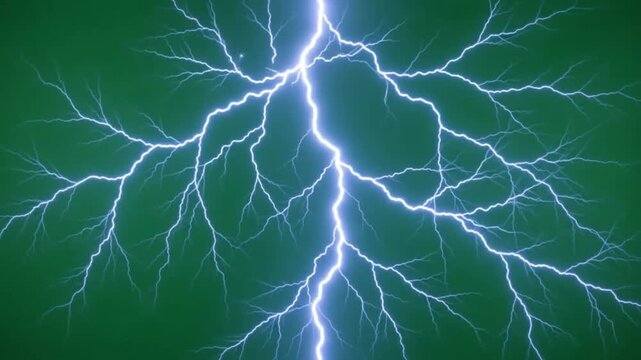 Electric Lightning Bolt Flash Striking Isolated on Green Screen Background