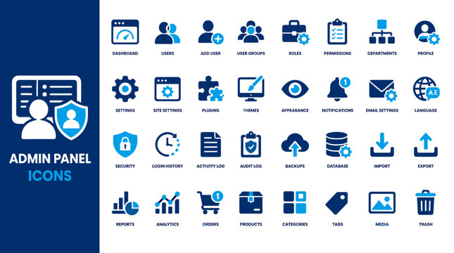 Collection of Admin Panel Icon Set for Interfaces.