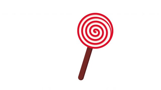 Lollipop icon animation. Illustration of a red and white spiral lollipop on a stick.