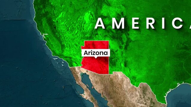 Arizona state highlighted in red on animated United States map footage