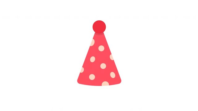 Party hat icon animation. Simple red party hat with polka dots on a white background.