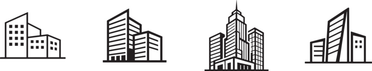 Obraz premium Office building icon set for business, corporate headquarters, enterprise and commercial architecture.
