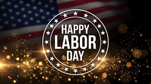 Happy labor day celebration with american flag and golden sparkles