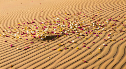 Obraz premium Small colorful flowers growing in sandy desert terrain