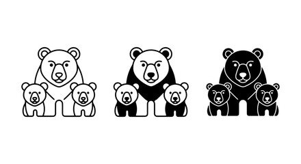 Bear Family Icons Set, Cute Animal Graphics, Stylized Wildlife Vector Collection, Simple Mammal Illustrations © Mitu