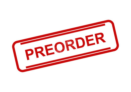 Red rectangular rubber stamp with the word preorder written in capital letters isolated on a transparent background isolated on transparent background
