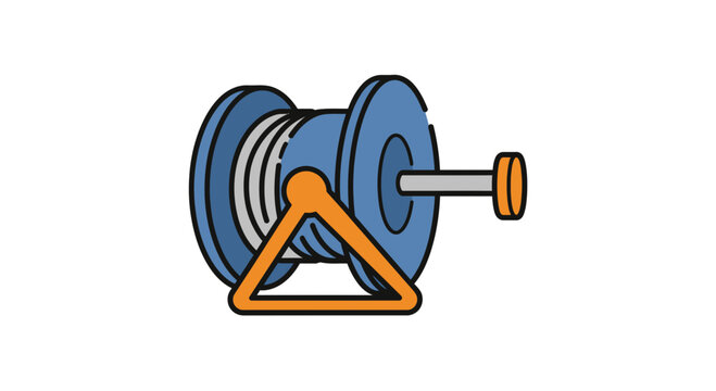 Wire or cable spool with orange warning triangle