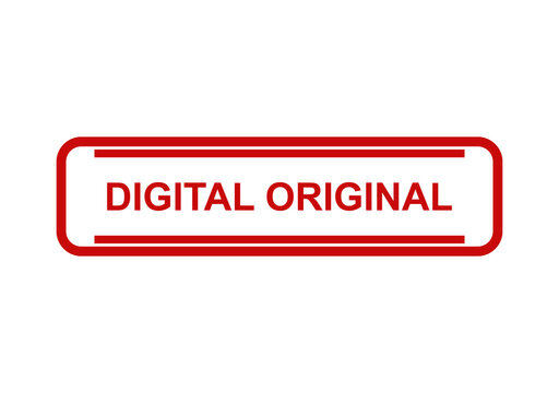 Digital original red rubber stamp seal icon with rounded rectangle frame isolated on a plain background for documents isolated on transparent background