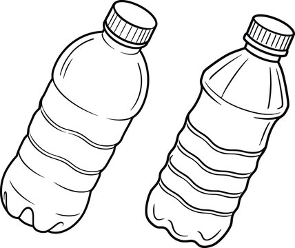 Minimal Plastic Water Bottle Line Art Outline Vector Illustration Set.