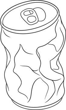Minimalist Crushed Soda Can Line Art Outline Vector Illustration.