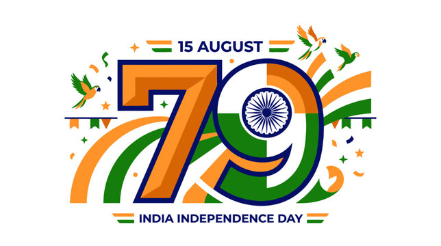 India Independence Day Celebration Illustration with Vibrant Colors and Symbolic Elements for 79th Anniversary on August 15