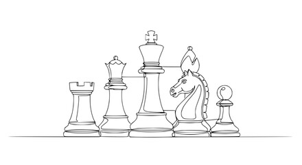 Minimalist Chess Pieces Line Art - King, Queen, Rook, Bishop, Knight, Pawn © chici
