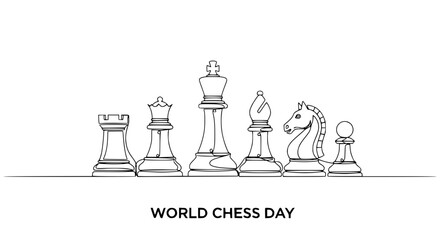 Continuous Line Drawing of Chess Pieces Silhouette for World Chess Day © chici