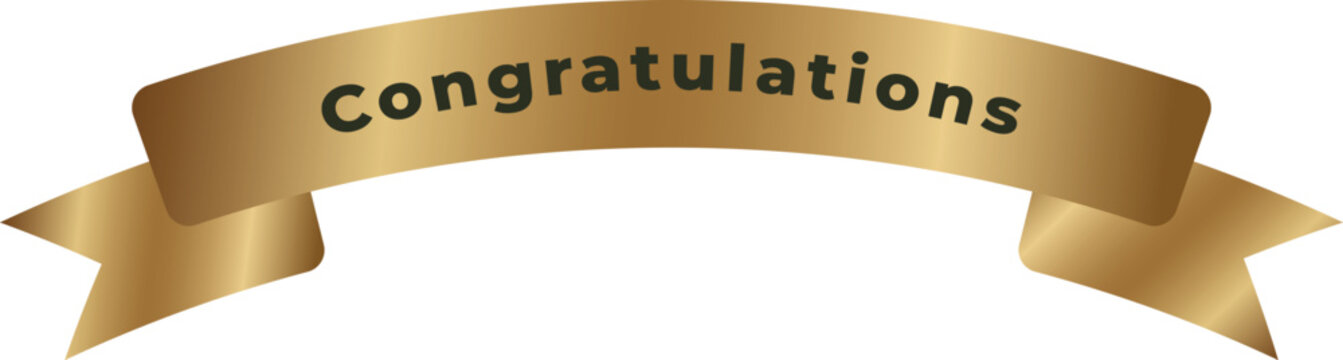 Golden Congratulations Ribbon Banner Vector with Elegant Luxury Award Design Isolated on White Background
