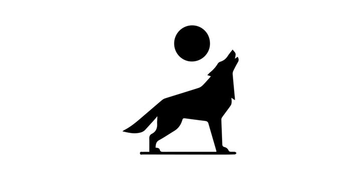 Wolf howling at the moon silhouette, modern minimal style Black silhouette icon white background.