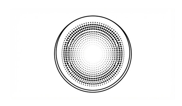Black abstract vector circle frame made of halftone dots with a modern round border emblem. Minimal geometric dotted ring isolated on white background. Clean monochrome logo element. High-quality vect