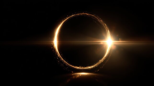 Golden ring with sparkling particles and lens flare