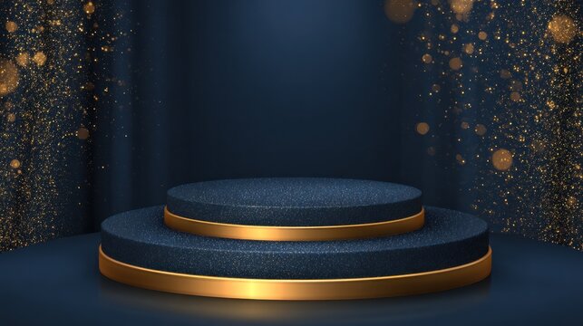 Elegant stage podium with golden sparkles