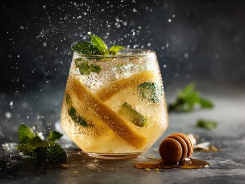 Refreshing lemon mint drink with honey drizzler