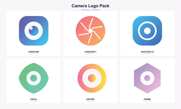 Camera logo design pack with modern gradient style
