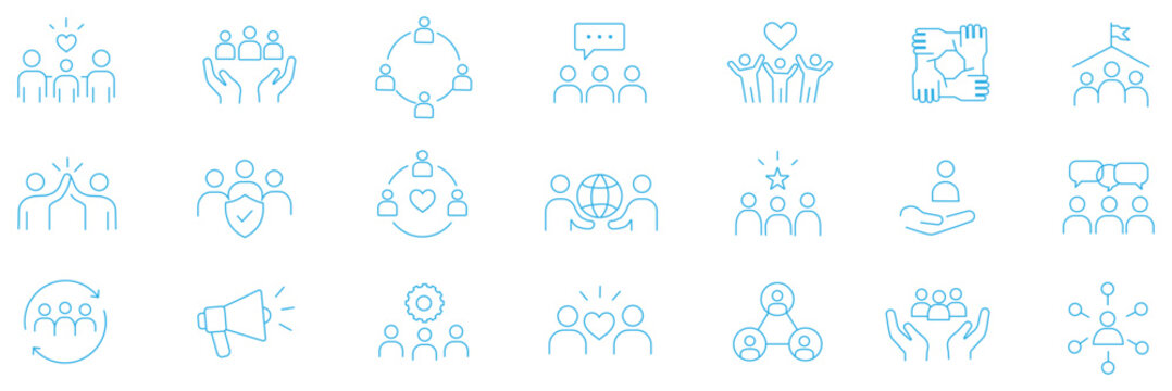 Community icon collection set. Containing together, diversity, solidarity, volunteer, society, friendship, unity icon. Simple flat vector illustration