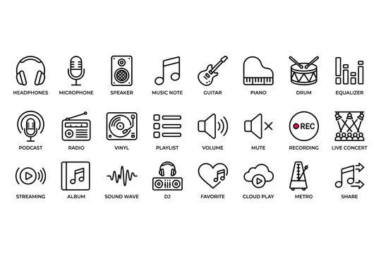 Music and Audio Line Icon Set Vector Collection