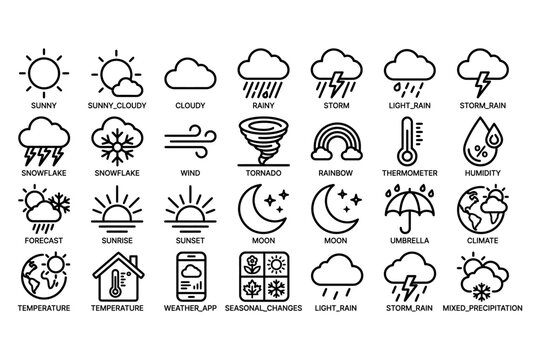 Weather and Climate Line Icon Set Vector Collection