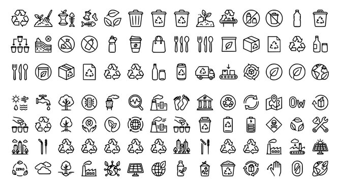 Modern Zero Waste Recycling Outline Icon Pack Editable Stroke Compost Sustainability Eco Web Vector Illustration