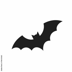 Fototapeta premium Black bat silhouette, Halloween icon, flying mammal, dark creature isolated on White Background silhouette