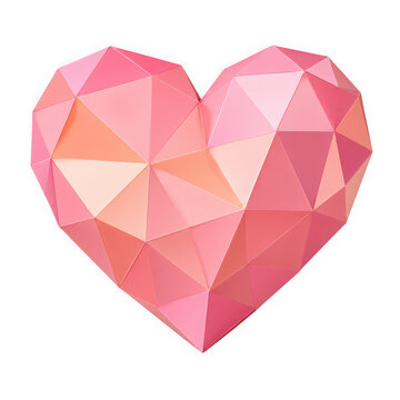 Pink polygonal geometric heart shape with low poly isolated on transparent background