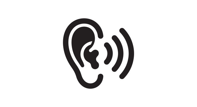 Human ear with sound waves black silhouette