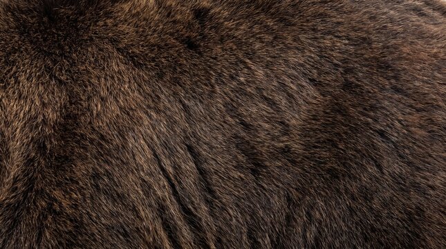Close up view of dark brown bear fur texture showing a natural animal hair pattern in soft lighting