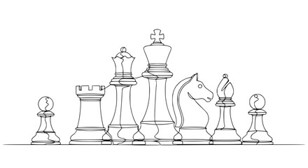 Continuous Line Art Chess Pieces - King, Queen, Rook, Knight, Bishop, Pawn © Ahmad