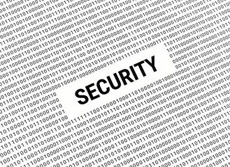 Fototapeta premium A bold conceptual representation of network protection features the word security prominently displayed amidst a dense stream of binary code digits representing complex software encryption