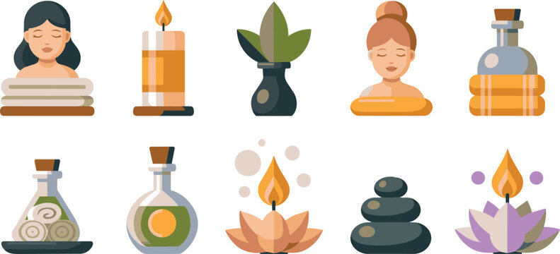 Spa and relaxation icons set