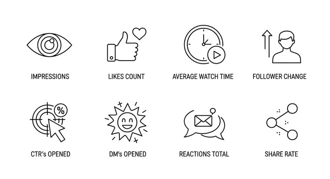 Social Media Performance Metrics Icons Set.