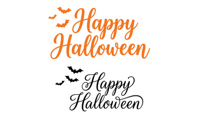 Happy halloween typography orange black calligraphy with bats holiday greetings © MSTMASUMA
