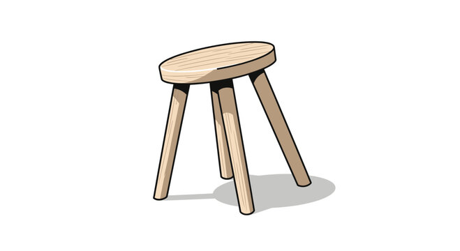 Simple three-legged wooden stool isolated on white