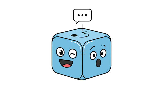 Cute cartoon dice with surprised and smiling faces