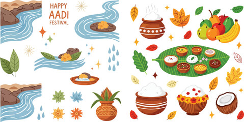 Happy Aadi Festival Traditional Elements and Food Set © reyna_art