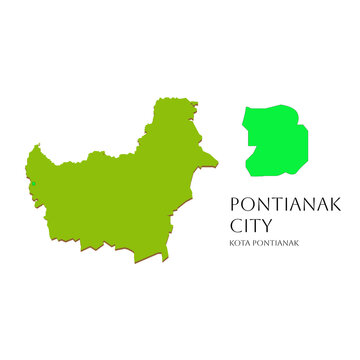 Pontianak city map with Borneo island silhouette in green. Capital of West Kalimantan, Indonesia, located on the equator line, vector map for regional infographic, and administrative boundary design,