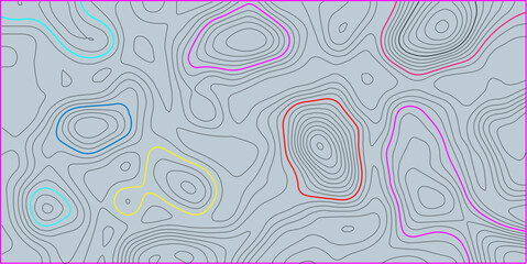 Abstract colorful topographic map lines on light blue background with topography colorful geography elevation cartography landscape abstract navigation © MIm