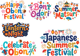 Obraz premium Japanese Summer Festival and Bon Odori Obon Celebration Vector Clipart Set