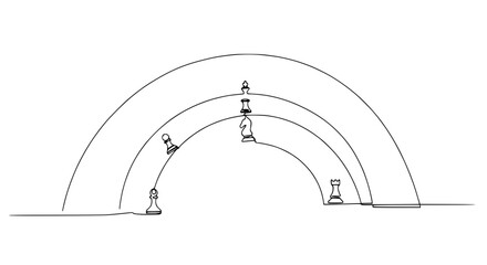 Abstract Chess Pieces on Rainbow Arc: Strategy, Competition, and Victory Concept © Dodo