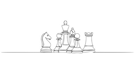 Minimalist Chess Pieces Line Drawing - Strategy and Game Concept © Dodo