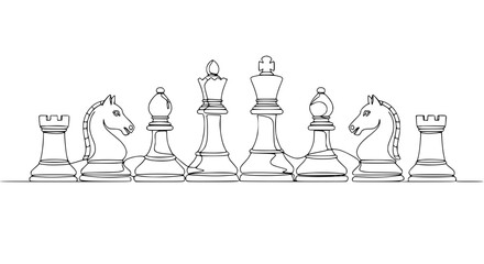 Chess Pieces Line Drawing - Strategy, Game, King, Queen, Rook, Knight, Bishop © Dodo