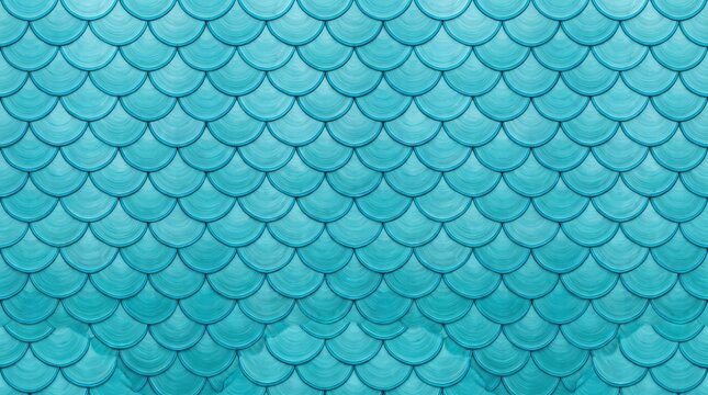 Repeating Fish Scale Pattern in Vibrant Turquoise Blue Creating a Textured Abstract Surface Design